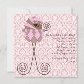 ピンクダマスクピンクブラウンベビーガールシャワー 招待状 (裏面)