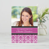 ピンクダマスクフォトブライダルランチョン招待状カード 招待状 (スタンド正面)