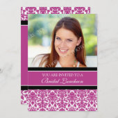 ピンクダマスクフォトブライダルランチョン招待状カード 招待状 (正面/裏面)