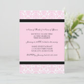 ピンクダマスクフォト婚約パーティ招待状 招待状 (スタンド正面)