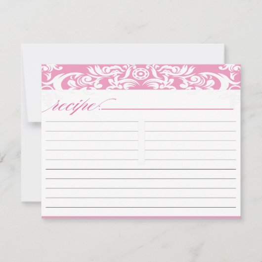 ピンクダマスクブライダルシャワーレシピカード (正面)