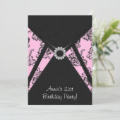ピンクダマスクブラック21歳パーティの招待状 招待状 (スタンド正面)
