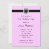 ピンクダマスクブラック21歳パーティの招待状 招待状 (裏面)