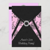 ピンクダマスクブラック21歳パーティの招待状 招待状 (正面/裏面)