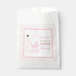 ピンクダマスクブルネット女性ベビーシャワー フェイバーバッグ