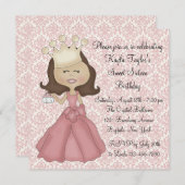 ピンクダマスクプリンセススウィート16パーティー 招待状 (正面/裏面)