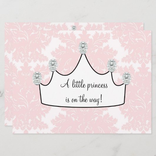 ピンクダマスクプリンセスベビーガールシャワー 招待状 (正面/裏面)