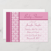 ピンクダマスクベビーシャワー招待状 招待状 (正面/裏面)