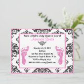 ピンクダマスクベビー足ガールベビーシャワー招待状 招待状 (スタンド正面)