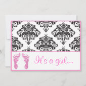 ピンクダマスクベビー足ガールベビーシャワー招待状 招待状 (裏面)