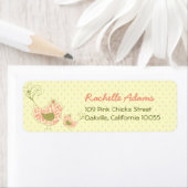 ピンクダマスクママ&ベビーガールバーズシックアドレス ラベル (インサイチュ)