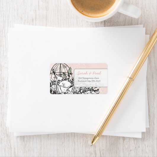 ピンクダマスクミュージカルヴィンテージバードケージアドレス ラベル (インサイチュ)