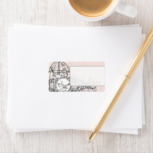 ピンクダマスクミュージカルヴィンテージバードケージアドレス ラベル (インサイチュ)