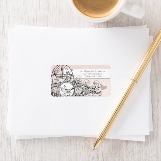 ピンクダマスクミュージカルヴィンテージバードケージ ラベル (インサイチュ)