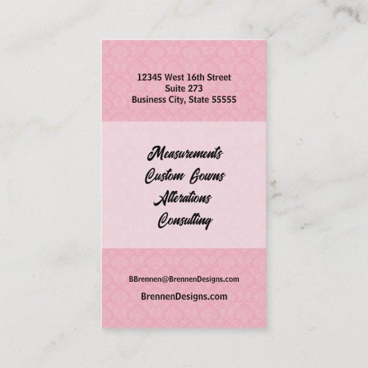 ピンクダマスクモノグラムの 名刺 (裏面)