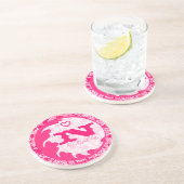 ピンクダマスクモノグラムパーソナライズされたコースター コースター (側面)