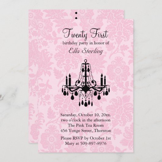 ピンクダマスク二十一誕生日招待状 招待状