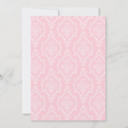 ピンクダマスク傘ベビーシャワー招待状 招待状 (裏面)