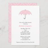 ピンクダマスク傘ベビーシャワー招待状 招待状 (正面/裏面)