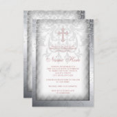 ピンクダマスク十字第1聖餐式 招待状 (正面/裏面)