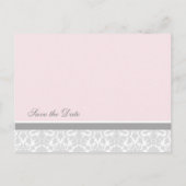 ピンクダマスク日付の結婚はがきを保存 案内ポストカード (裏面)