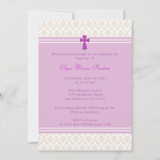 ピンクダマスク洗礼/《キリスト教》洗礼式や命名式招待状 招待状 (正面)