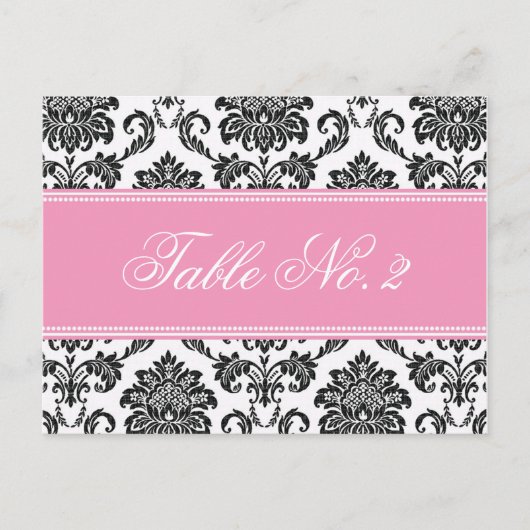 ピンクダマスク結婚式のテーブル番号 ポストカード (正面)