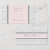 ピンクダマスク結婚式テーブル場所設定カード プレイスカード (正面/裏面)