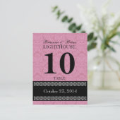 ピンクダマスク結婚式テーブル番号カード披露宴 ポストカード (スタンド正面)