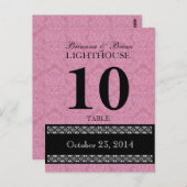 ピンクダマスク結婚式テーブル番号カード披露宴 ポストカード (正面/裏面)