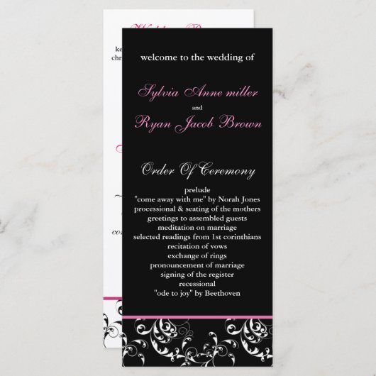 ピンクダマスク結婚式プログラム プログラム (正面/裏面)