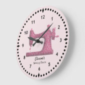 ピンクダマスク裁縫機 ラージ壁時計 (傾斜)