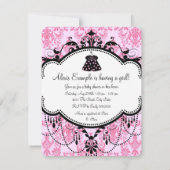 ピンクダマスク赤ちゃんガールシャワー 招待状 (裏面)