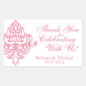 ピンクダマスク長方形結婚式用シール 長方形シール (正面)