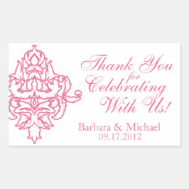 ピンクダマスク長方形結婚式用シール 長方形シール