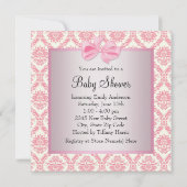 ピンクダマスク黒靴ピンクダマスク赤ちゃん女の子ショー 招待状 (裏面)