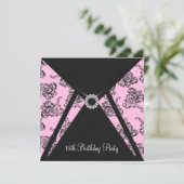 ピンクダマスク15th誕生日パーティーへの招待 招待状 (スタンド正面)