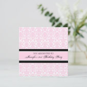 ピンクダマスク21歳の誕生日パーティの招待状 招待状 (スタンド正面)