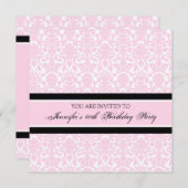 ピンクダマスク40歳の誕生日パーティの招待状 招待状 (正面/裏面)