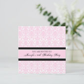 ピンクダマスク40歳の誕生日パーティの招待状 招待状 (スタンド正面)