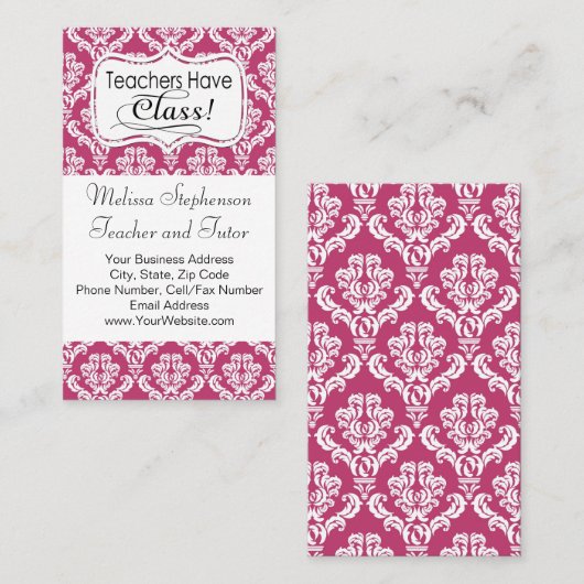 ピンクダマスク、先生はクラス 名刺 (正面/裏面)