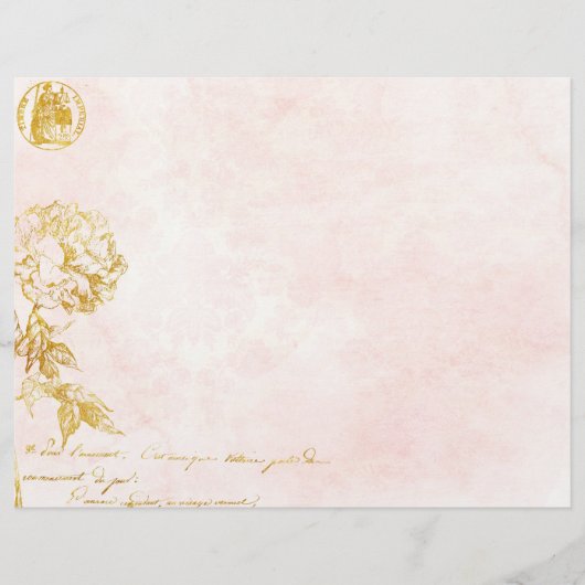 ピンクダマスク&金ゴールドフローラスクラップブック紙 (正面)