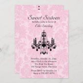 ピンクダマスクSweet sixteen誕生日招待状 招待状 (正面/裏面)
