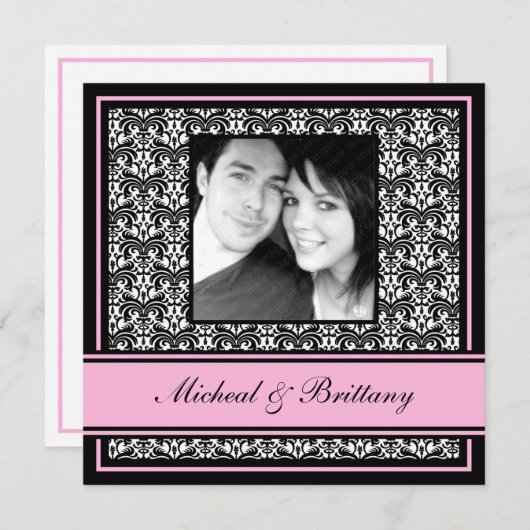 ピンクダマスコウェディング婚約発表 案内状 (正面/裏面)