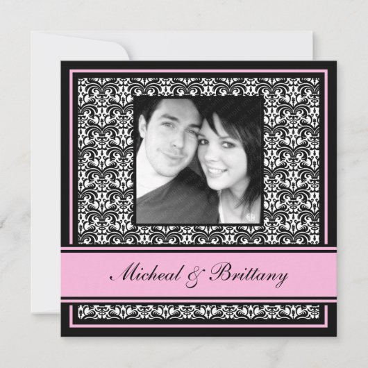 ピンクダマスコウェディング婚約発表 案内状 (正面)