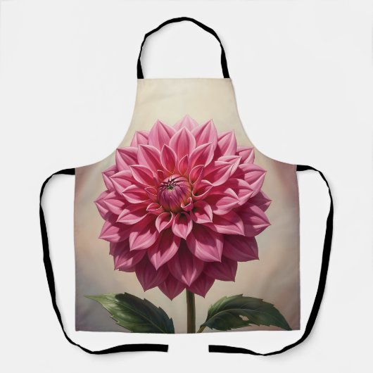 ピンクダリアの花の植物画 エプロン (正面)