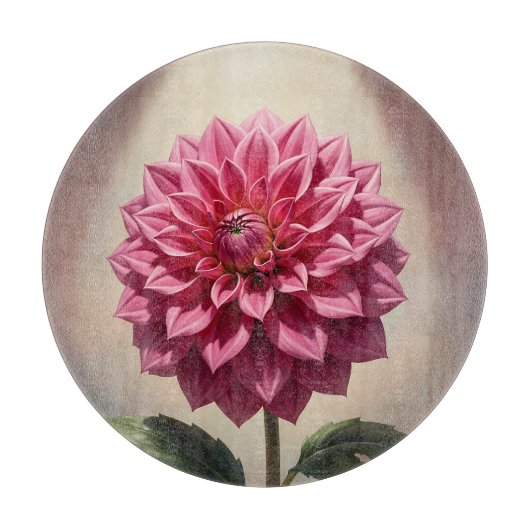 ピンクダリアの花の植物画 カッティングボード (正面)