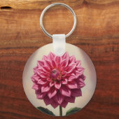 ピンクダリアの花の植物画 キーホルダー (正面)