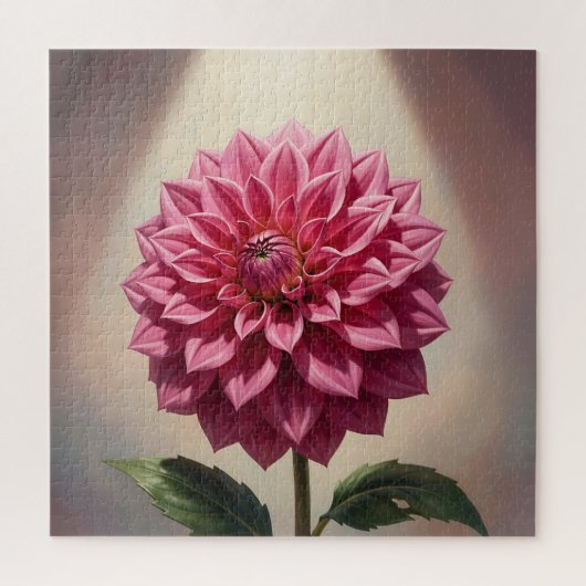 ピンクダリアの花の植物画 ジグソーパズル (縦)