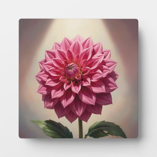 ピンクダリアの花の植物画 フォトプラーク (正面)